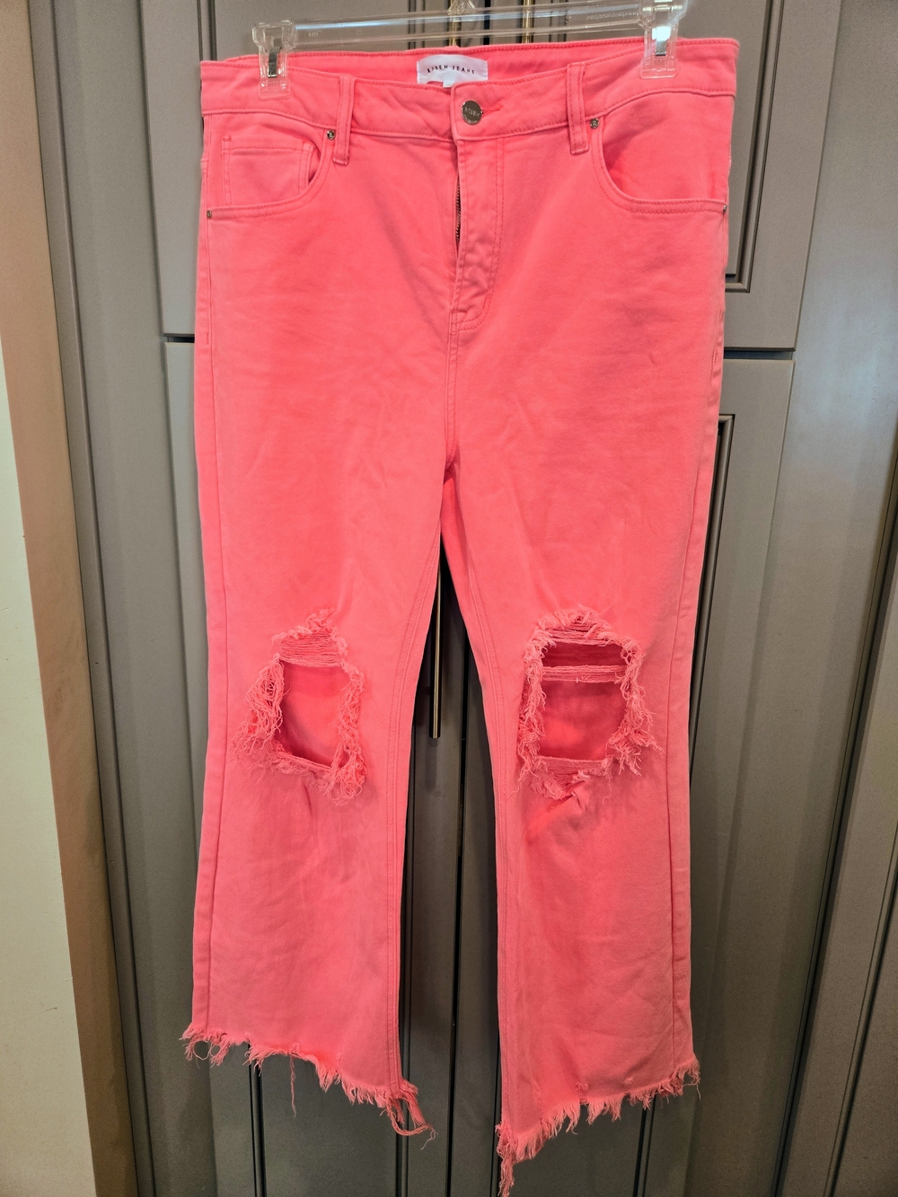 High-Rise Pink Distressed Wide-Leg Jeans - Unknown Brand